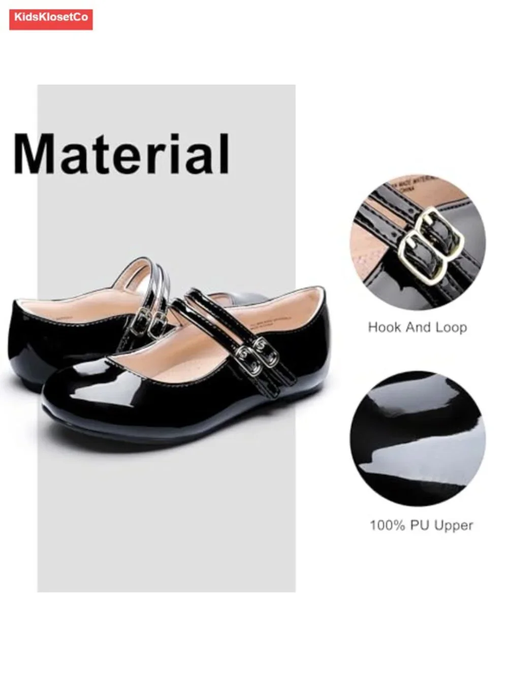 Girls Mary Jane Flats Hook & Loop Dress Shoes Non-Slip Memory Foam School